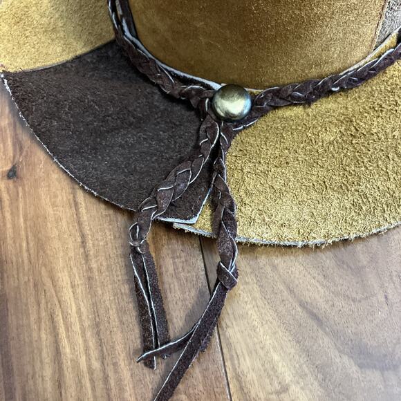 Vintage Suede Leather Patchwork Hat Hippie Western Boho 1970s Cowgirl Floppy main image 9
